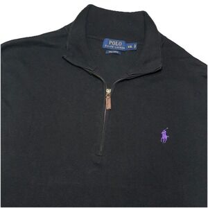 Polo Ralph Lauren  1/4 Zip Black Sweater Vest Mens XXL Pima Cotton Purple Pony